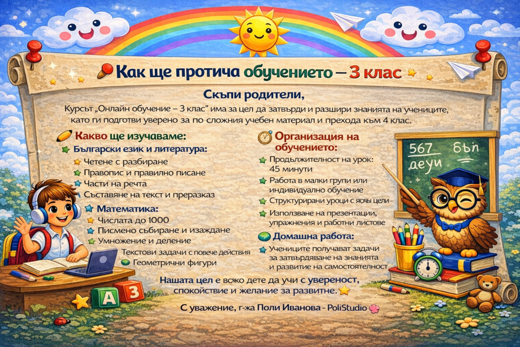 онлайн обучение за ученици 1-4 клас в София
